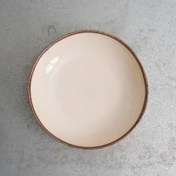 Assiette creuse en grès - Crème & Marron