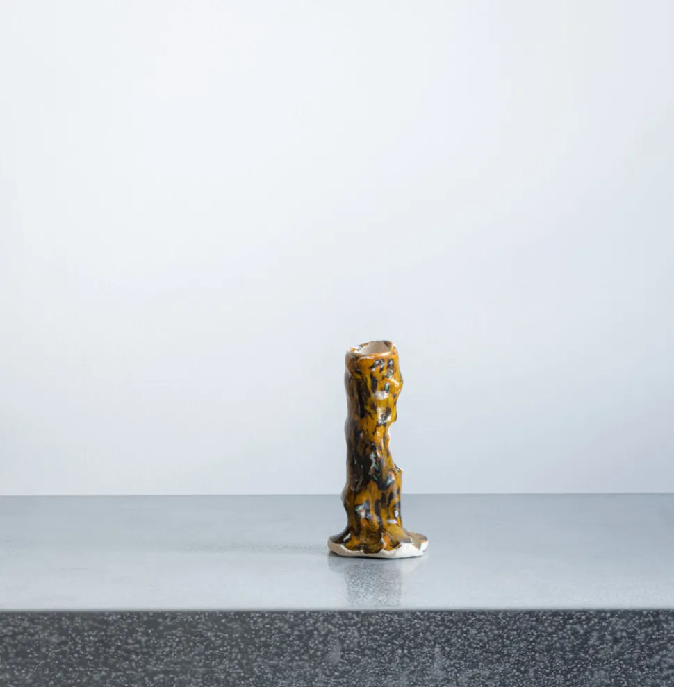 Bougeoir en céramique émaillée - Jaune
