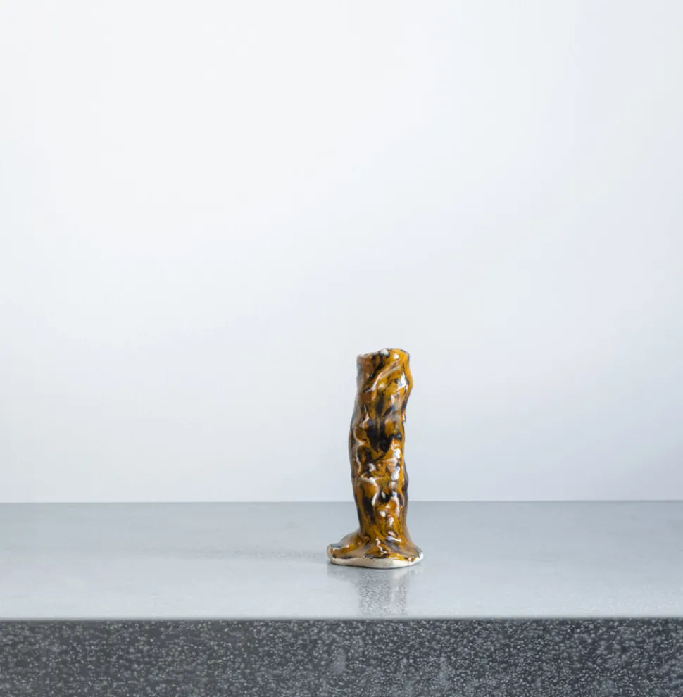 Bougeoir en céramique émaillée - Jaune