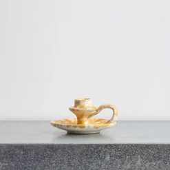 Bougeoir en céramique tacheté - Ambre