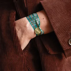 Bracelet à Carreaux Médaille Merci - Vert