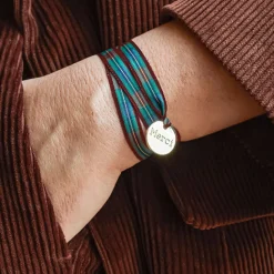Bracelet à Carreaux Médaille Merci - Noir