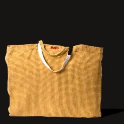 Cabas en lin lavé - Carreaux Jaune Asahi