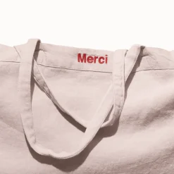 Cabas en lin lavé Merci - Beige rosé