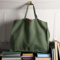 Cabas en lin lavé Merci - Vert d'Anduze