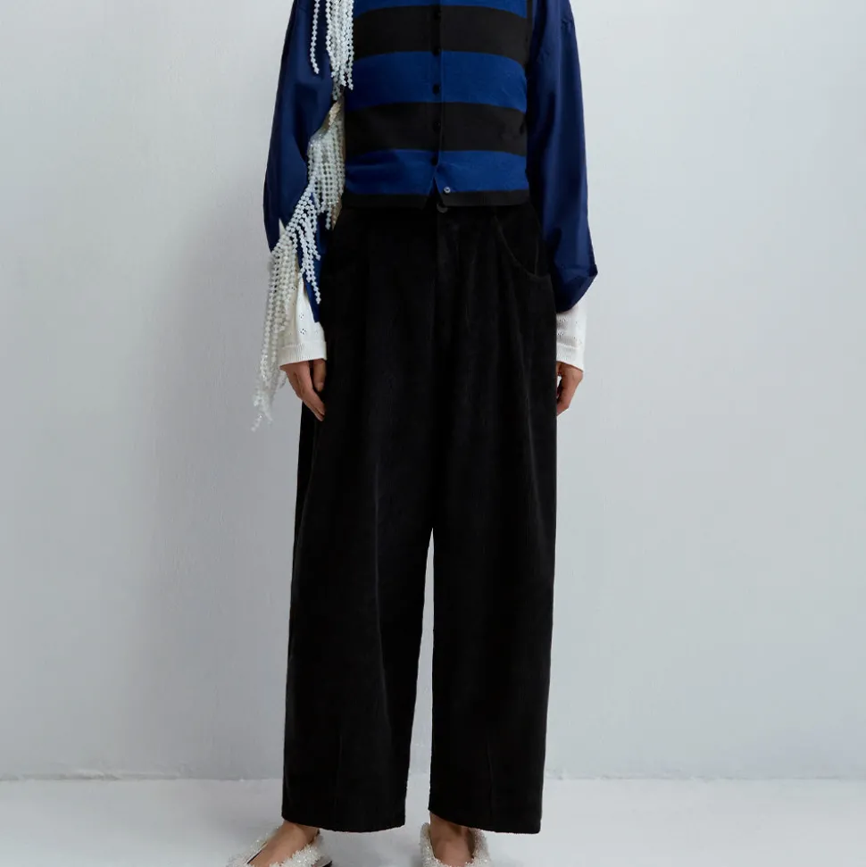 Cordera - Pantalon Velours Baggy - Noir