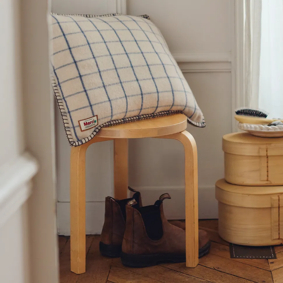 Coussin Merci - Carreaux Bleu Shibori