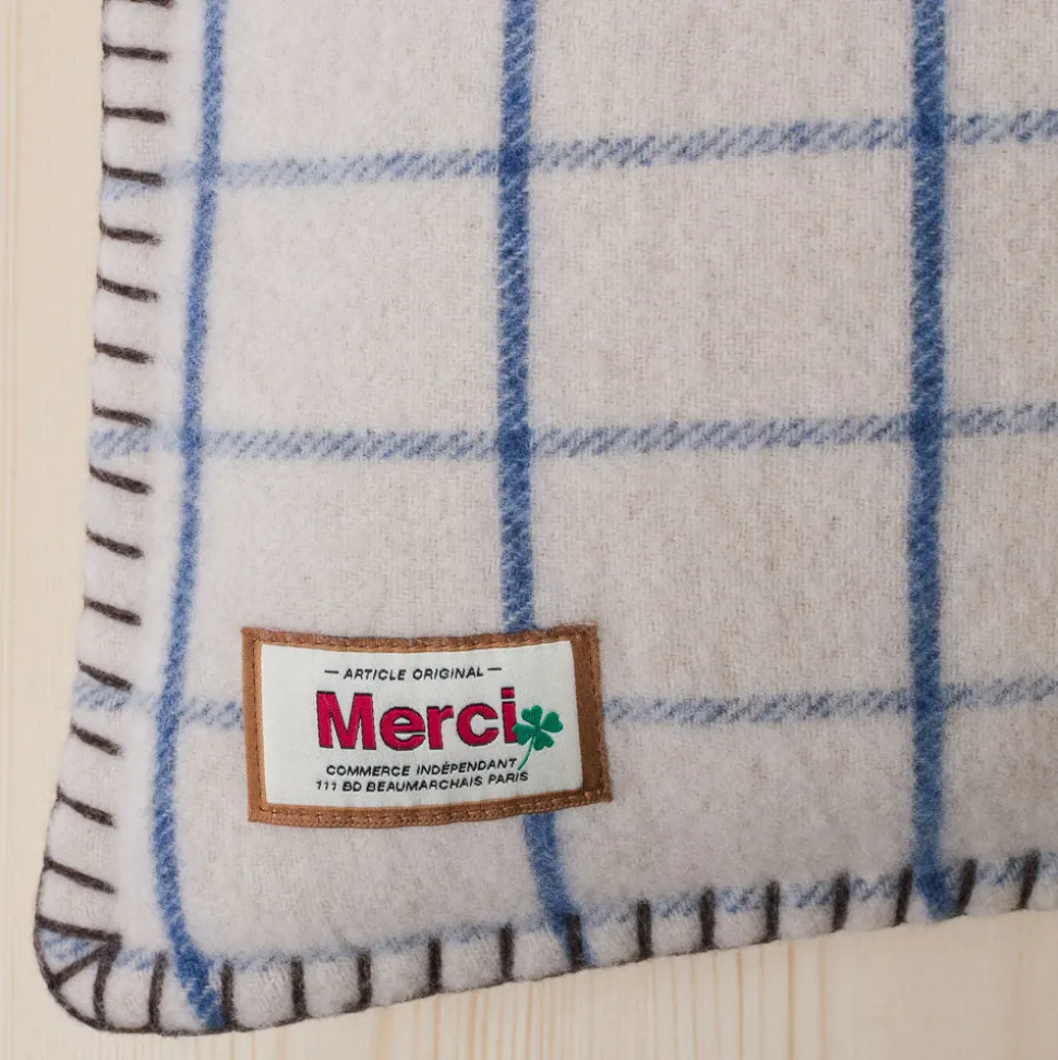 Coussin Merci - Carreaux Bleu Shibori