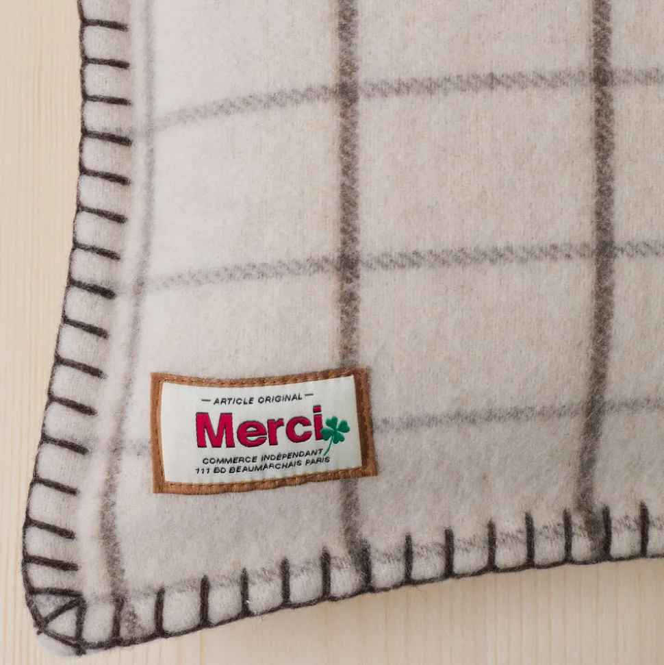 Coussin Merci - Carreaux Brun Cha Iro