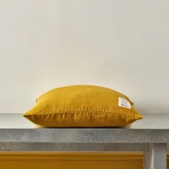 Coussin épais en lin - Uni Olive