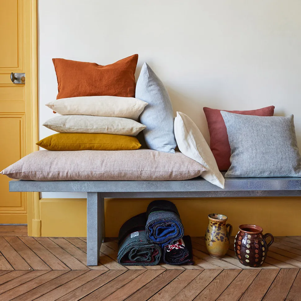 Coussin épais en lin - Uni Olive