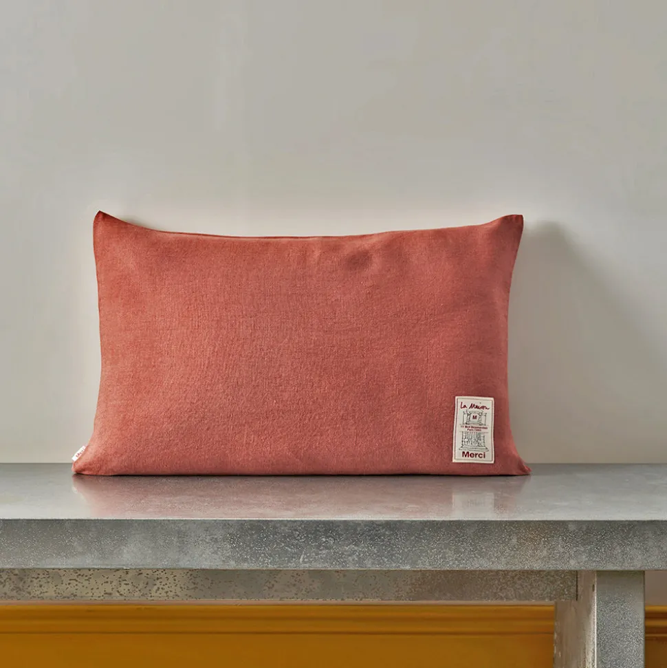 Coussin épais en lin - Uni Rose