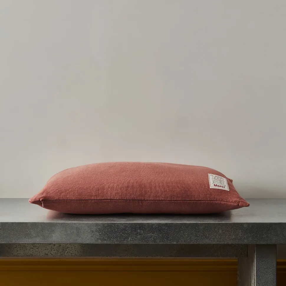 Coussin épais en lin - Uni Rose