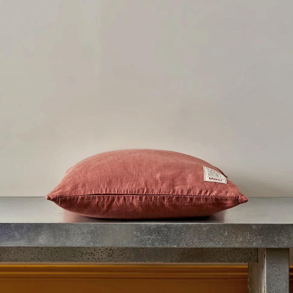 Coussin épais en lin - Uni Rose