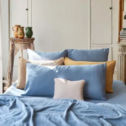 Coussin rectangle en gaze de coton - Bleu zinc
