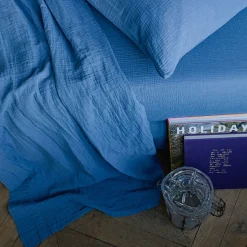 Drap plat en gaze de coton - Bleu Pompidou