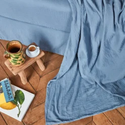 Drap plat en gaze de coton - Bleu Zinc