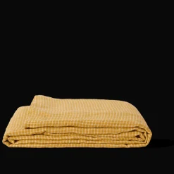 Drap plat en lin lavé - Carreaux Jaune Asahi