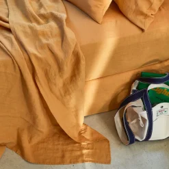Drap plat en lin lavé - Jaune Asahi