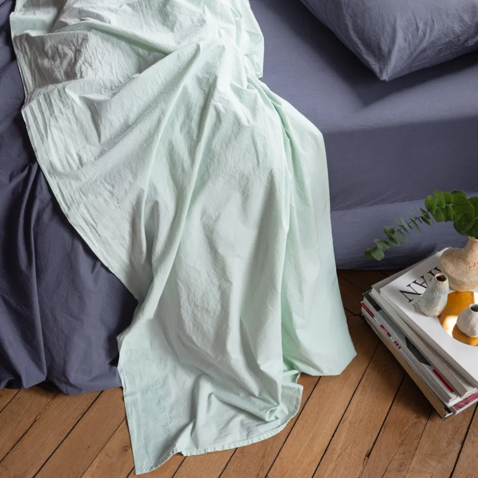 Drap plat en percale de coton - Bleu d'Eau