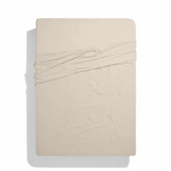 Drap plat en percale de coton - Beige Dune