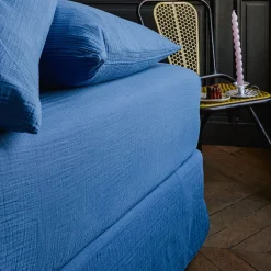 Drap-housse en gaze de coton - Bleu Pompidou