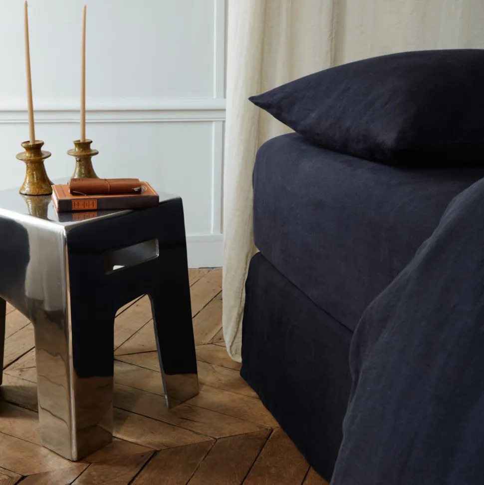 Drap-housse en lin lavé - Bleu Encre
