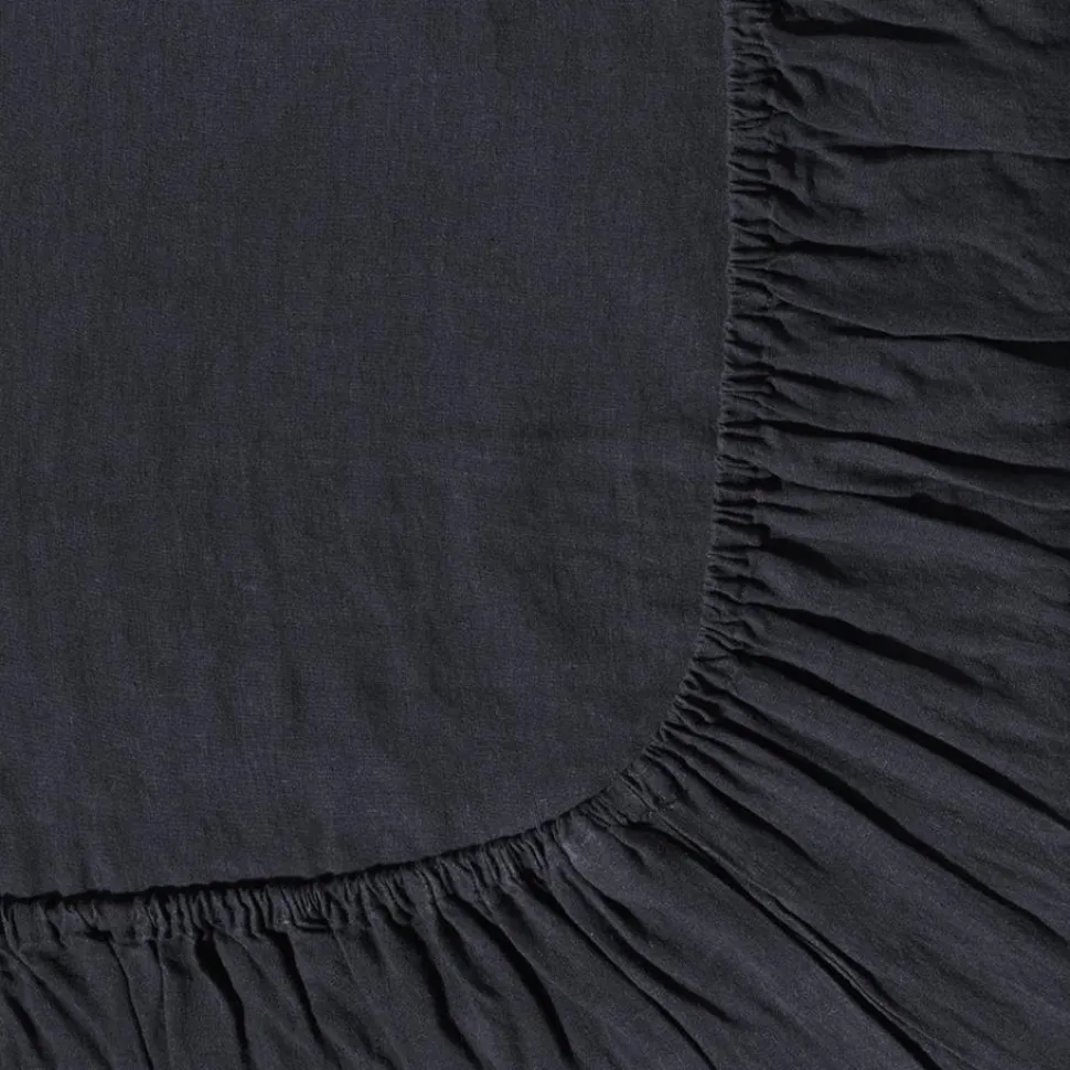 Drap-housse en lin lavé - Bleu Encre