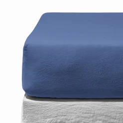 Drap-housse en lin lavé - Bleu Paros
