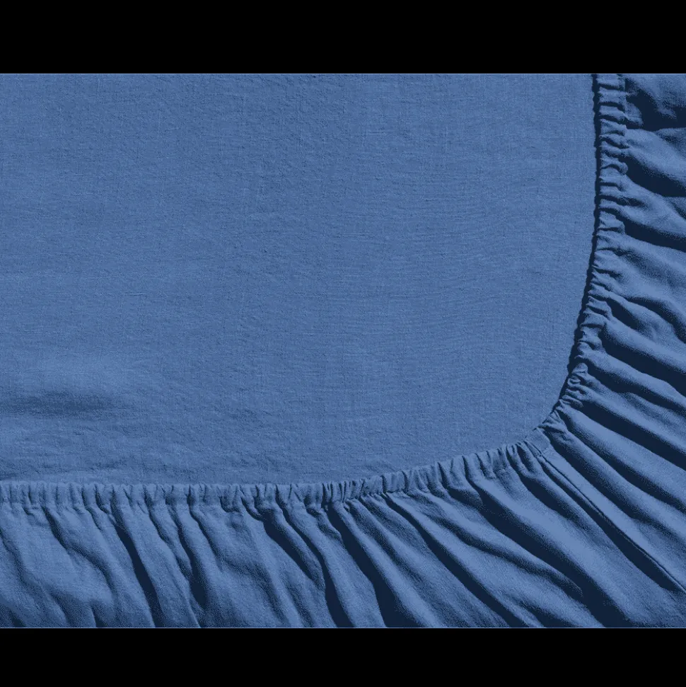 Drap-housse en lin lavé - Bleu Paros