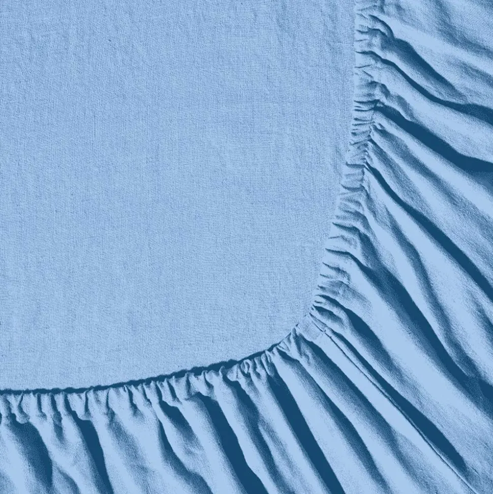 Drap-housse en lin lavé - Bleu Tyrrhénien