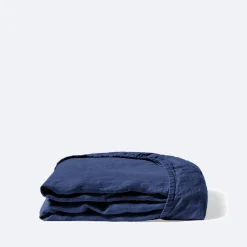 Drap-housse en lin lavé - Bleu Shibori