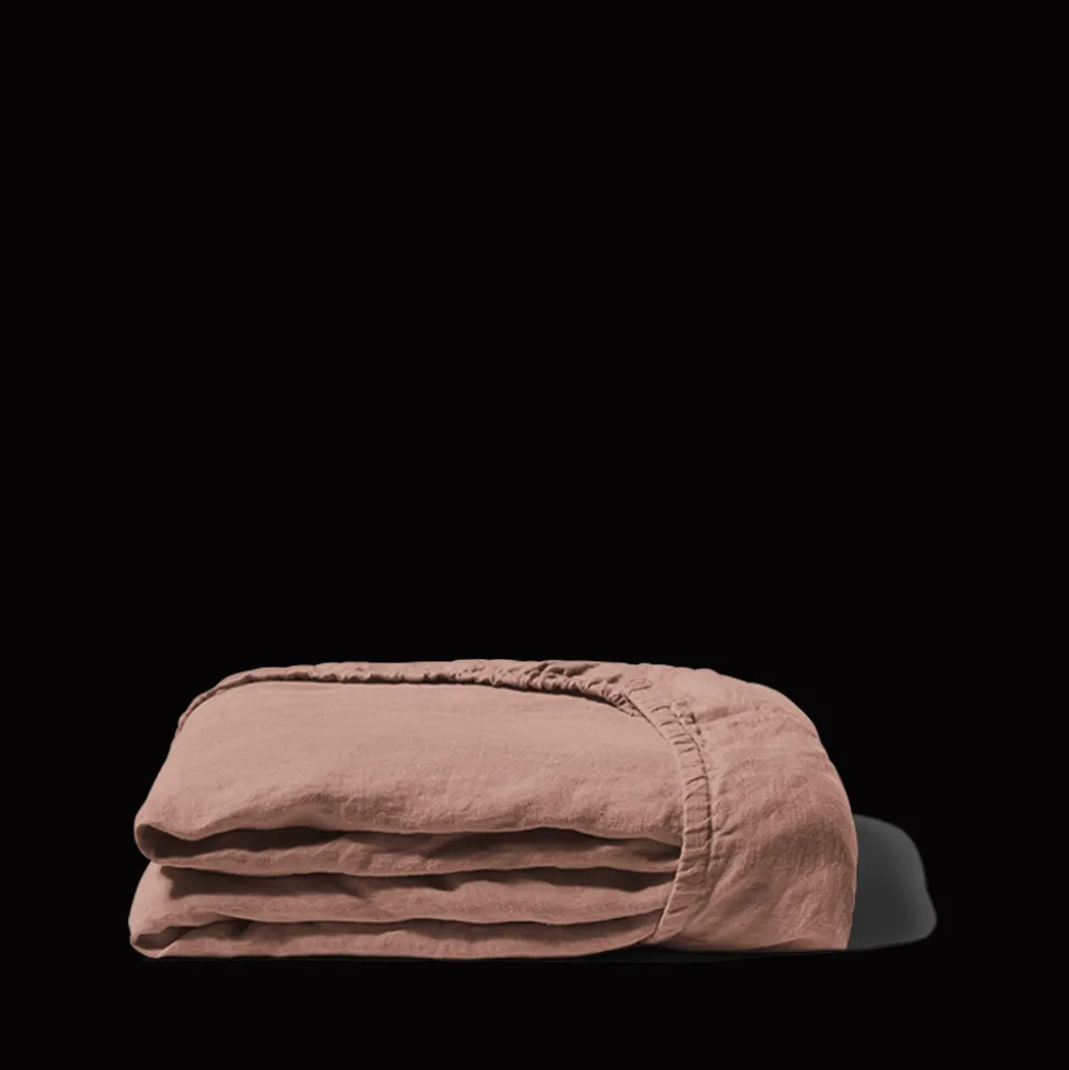 Drap-housse en lin lavé - Rose Argile