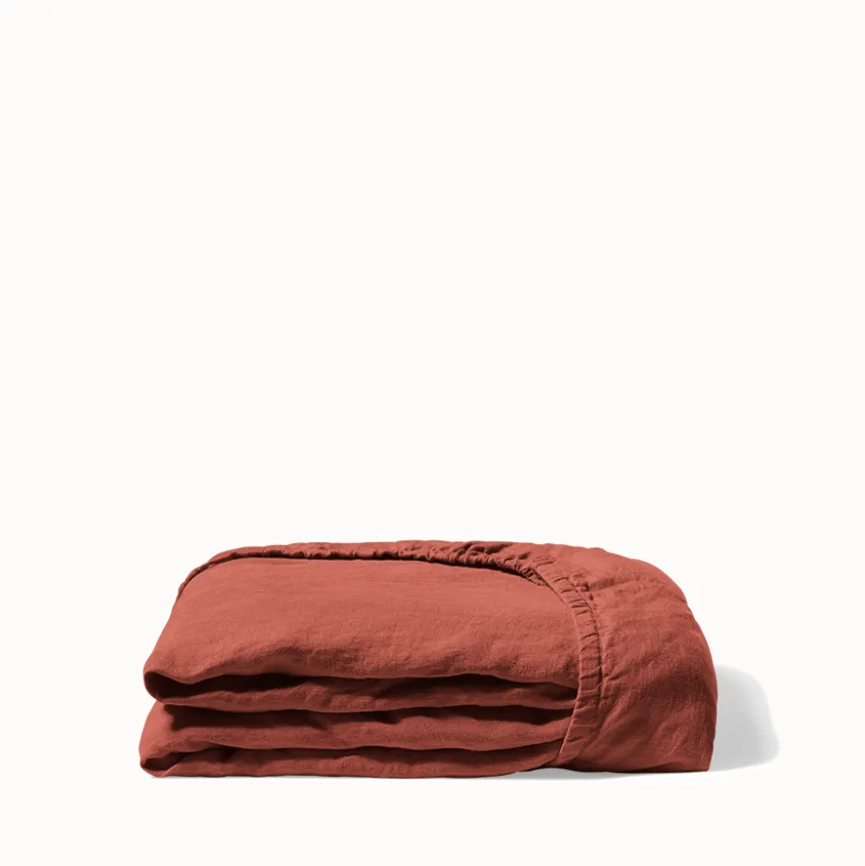 Drap-housse en lin lavé - Rouge Urushi