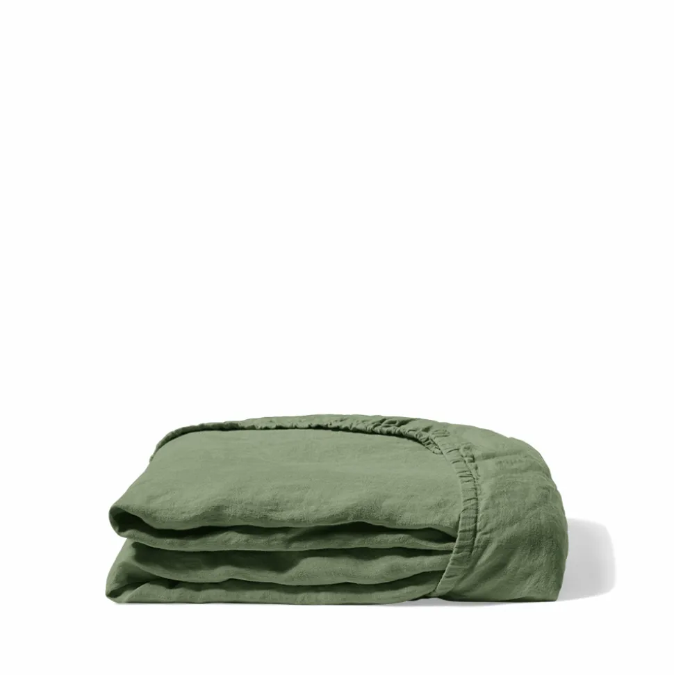 Drap-housse en lin lavé - Vert d'Anduze