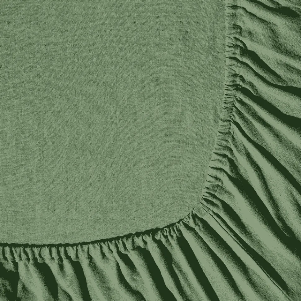 Drap-housse en lin lavé - Vert d'Anduze
