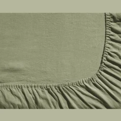 Drap-housse en lin lavé - Vert Komorebi