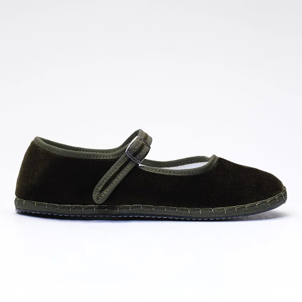 Drogheria Crivellini - Ballerines Jane Velvelt à attache - Olive