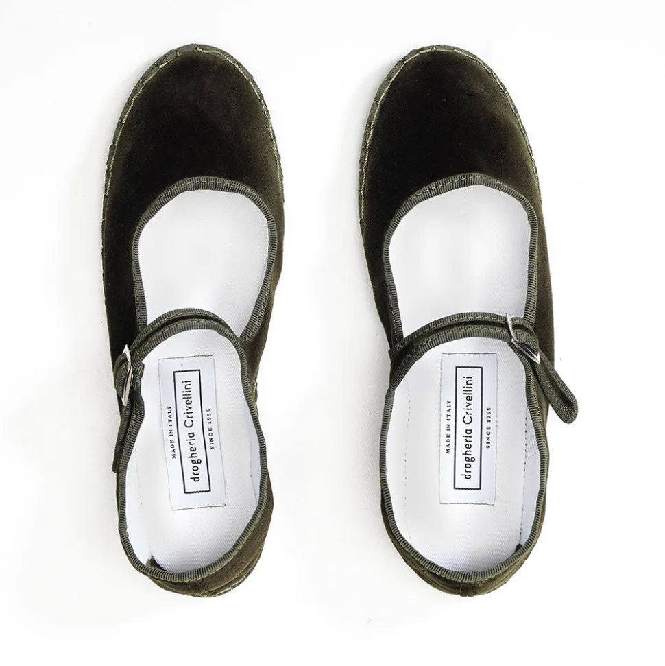 Drogheria Crivellini - Ballerines Jane Velvelt à attache - Olive