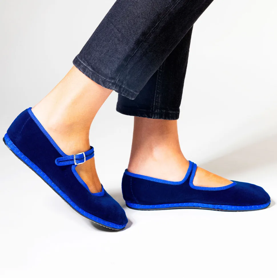 Drogheria Crivellini - Ballerines Jane Velvelt à attache - Bleu