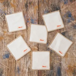 Ensemble de 6 dessous de verre en lin lavé - Blanc Gres