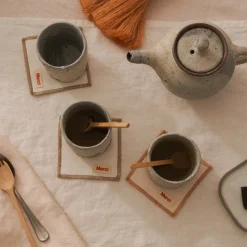 Ensemble de 6 dessous de verre en lin lavé - Blanc de Ceruse