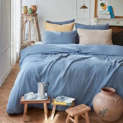 Housse de couette en gaze de coton - Bleu Zinc