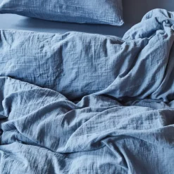 Housse de couette en gaze de coton - Bleu Zinc