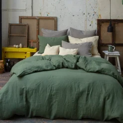 Housse de couette en lin lavé - Vert d'Anduze