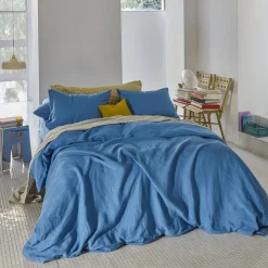 Housse de couette en lin lavé - Bleu Paros