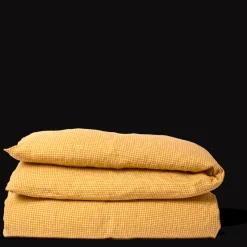 Housse de couette en lin lavé - Carreaux Jaune Asahi
