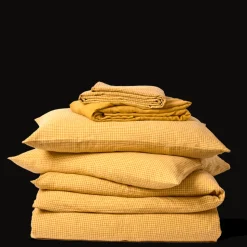 Housse de couette en lin lavé - Carreaux Jaune Asahi