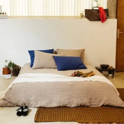 Housse de couette en lin lavé - Carreaux Brun Cha Iro