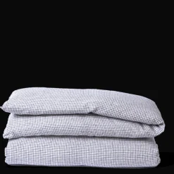 Housse de couette en lin lavé - Carreaux Bleu Shibori